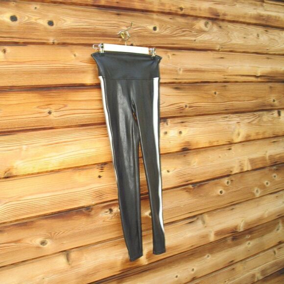 SPANX Black Faux Leather Stripe Leggings M - Picture 4 of 8